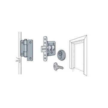Door lock and hinge components - line art Stock Illustration