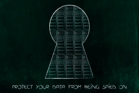 Door lock with database servers behind it, protect your data Illustrazione stock