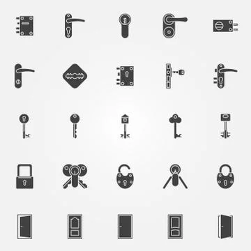 Door lock icons set Stock Illustration