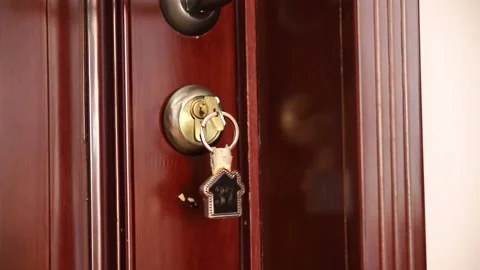 Door Lock With Key Stock Footage 140550593
