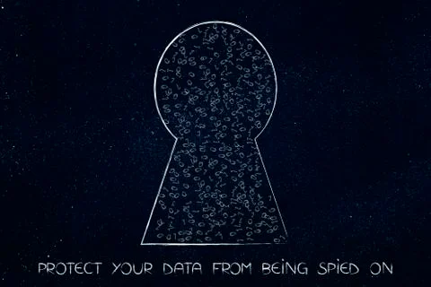 Door lock with messy binary code behind it, protect your data Stockillustratie