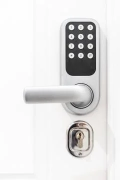 Door lock in white door numeric code to hotel Portugal Europe Stock Photos