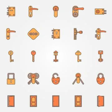 Door locks, keys icons Stock Illustration