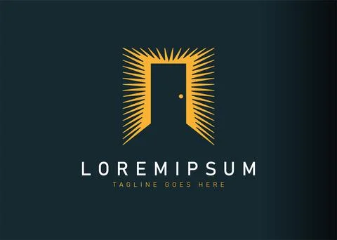 Door logo design. Vector illustration of the door that shines icon design. Mo Иллюстрация