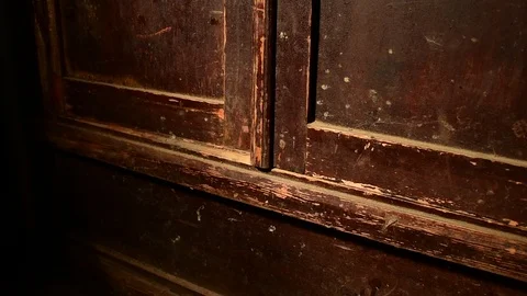 Door of the old cupboard opens and closes Stock Footage 120602280