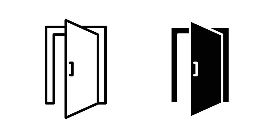 Door open icon silhouette vector set. thin line pack Stock Illustration