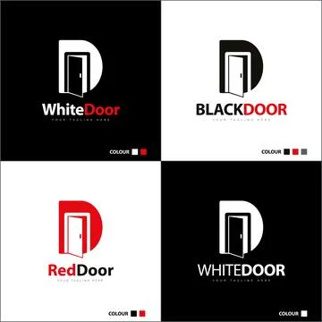 Door open letter D Initial silhouette logo set design template Stock Illustration