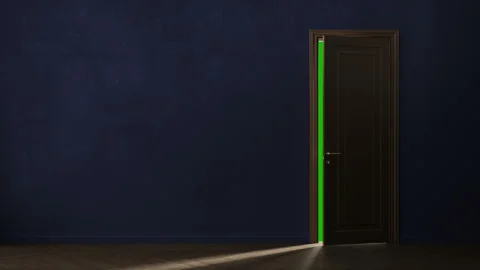 Door opening and bright light flowing into dark room. Video stock 319917393