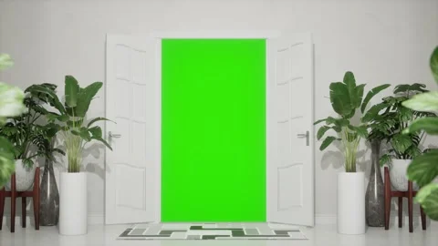 Door Opening Animation In A Light White Room, Green Screen Chroma Key Stock Footage 281313335