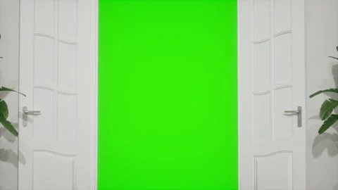 Door Opening Animation In A Light White Room, Green Screen Chroma Key Stock Footage 281313376