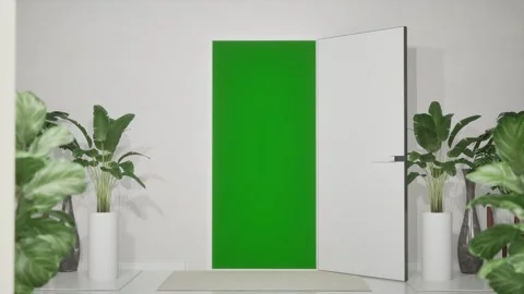 Door Opening Animation In A Light White Room, Green Screen Chroma Key Stock Footage 281313579