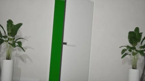 Door Opening Animation In A Light White Room, Green Screen Chroma Key Stock Footage 281313580