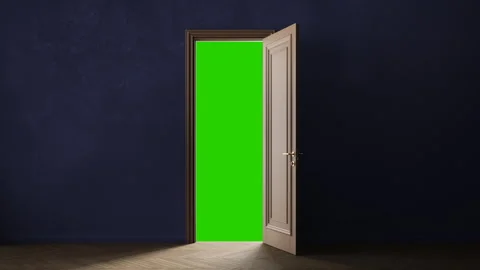Door opening to a bright light room. A door to another bright space Video stock 320135497