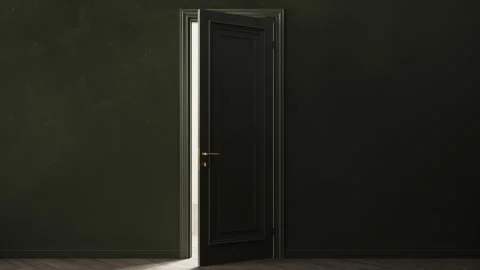 Door opening to a bright light room. A door to another bright space Video stock 320802958