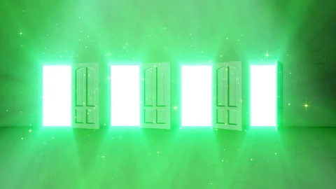 Door opening with bright light Shine effect Stock Footage 230776237