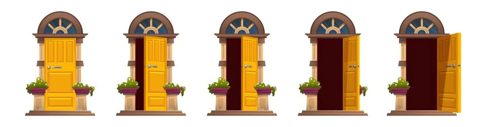 Door opening process steps. Illustration