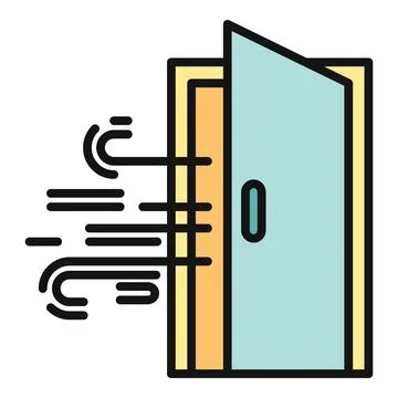 Door opening with strong wind airflow icon Stock Illustration