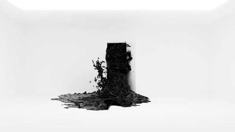 The door opens and a black liquid pours into the white room. 動画素材 238081365