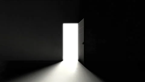 Door opens and a bright light flooding a dark room. Can be used as a concept of  Stock Footage 151937697