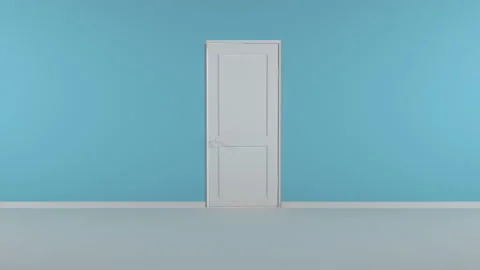 The door opens and a bright light floods the blue room. It can be used as a conc Stock Footage 165443811
