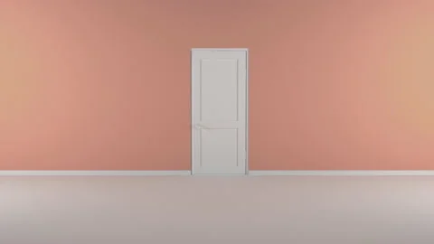 The door opens and a bright light floods the orange room. It can be used as a co Video stock 165444459