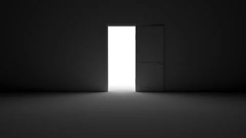 Door opens and a bright light flooding a dark room. Can be used as a concept of  Stock Footage 167227637