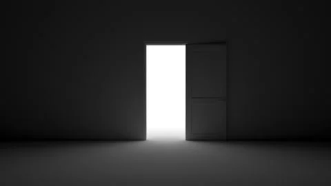 Door opens and a bright light flooding a dark room. Can be used as a concept of  Stock Footage 167228016