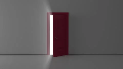 Door opens and a bright light flooding a dark room 4k Stock Footage 185919902
