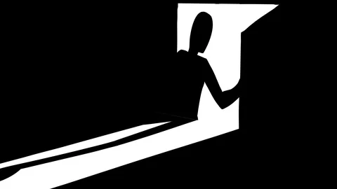 Door opens in dark and man looks in. Video stock 104664198