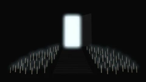 Door Opens to Heaven, Bright Light 3d render Stock Footage 177583083