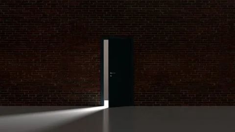 The door opens onto a room, brick wall. Stock Footage 329790433