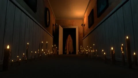 A door opens slowly and there is a ghost 3d 4K animation Stock Footage 219997290