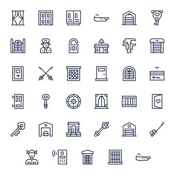 Door Premium Vector Bundle with 35 64x64 Grid Fitted Regular Line Icons Stockillustratie