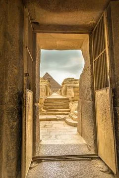 Door to pyramids Stock Photos