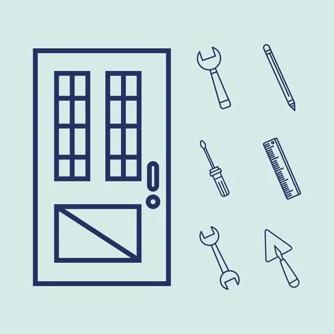 Door with renovation icon set Stock Illustration