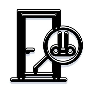 Door safety and security checking with binoculars Illustrazione stock