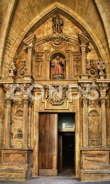 Door of saint vicent church in san sebastian Stock Photos