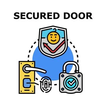 Door security system with fingerprint and padlock protection Stock Illustration