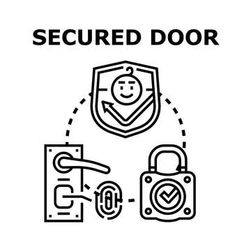 Door security system with fingerprint and padlock protection Stock Illustration