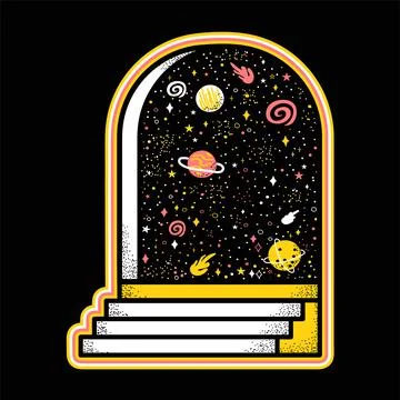 Door to space. Vector abstract hand drawn cartoon illustration. Open door,dream Stock Illustration