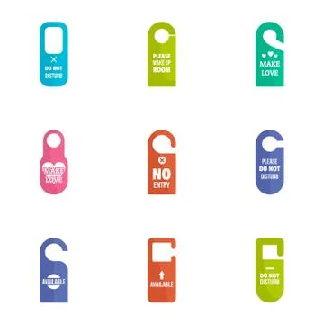 Door tag icon set, flat style Stock Illustration