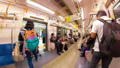A door of the train opening up for the passengers in Osaka Japan Stock Footage 129279025