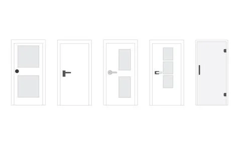 Door type icons Collection in linear style Home entrance doors Stock Illustration