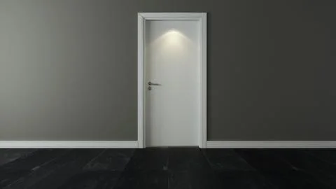 Door under spot light with wall and black stone floor Stock Illustration