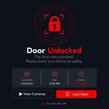 Door unlocked security alert. vector illustration Illustrazione stock
