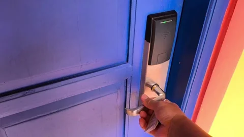 Door using modern RFID electronic smart lock system Stock Footage 336559179