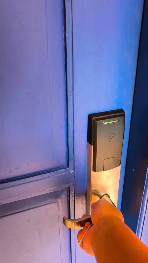 Door using modern RFID electronic smart lock system Stock Footage 336559183