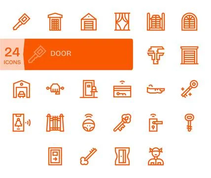 Door Vector Icon Collection featuring 24 PIXEL Perfect High Resolution Bold.. Stock Illustration