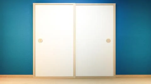 Door on wall empty background Japanese style. 3D rendering Stock Illustration