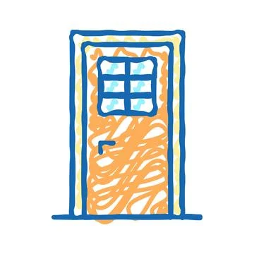 Door with window icon doodle illustration Stock Illustration